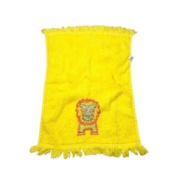 VTG 70s Golden Crown Yellow Fingertip Towel Embroidered Lion - Picture 4 of 8